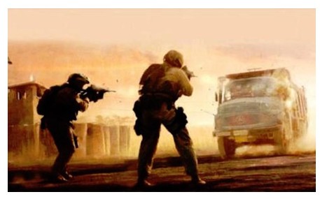 Two Marines in Path of a Truck Bomb